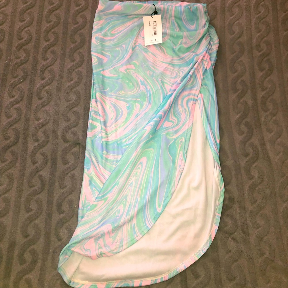 High waisted swim cover up skirt with high slit